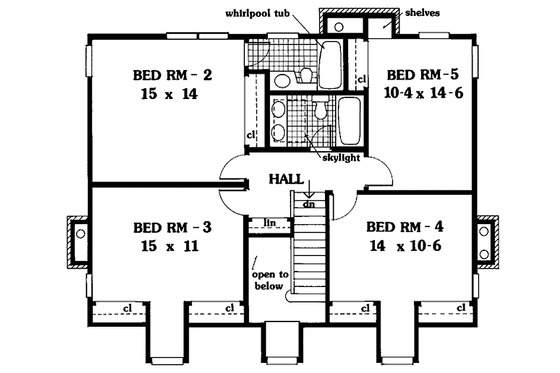 Floor Plan - Upper Floor for Farmhouse House Plan #3-329 - 5 bed, 3.5 bath