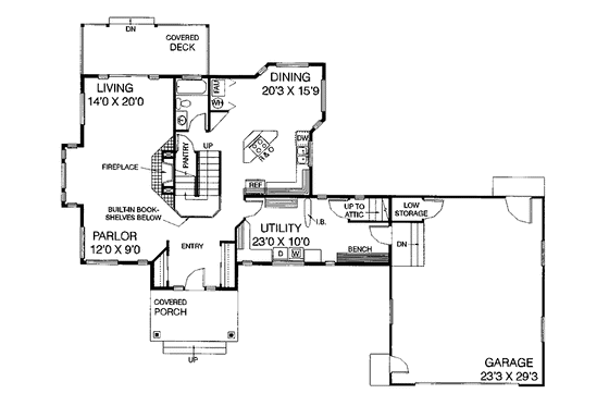 Floor Plan - Main Floor for Craftsman House Plan #60-724 - 2 bed, 2 bath
