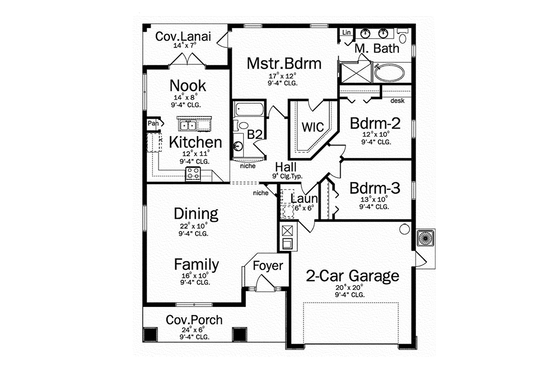 Floor Plan - Main Floor for Craftsman House Plan #1058-72 - 3 bed, 2 bath