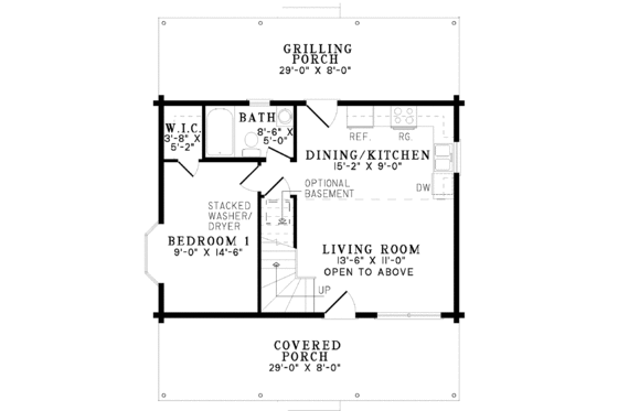 Floor Plan - Main Floor for Log House Plan #17-2935 - 2 bed, 1 bath