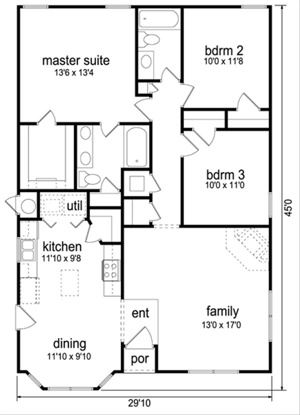 Traditional Style House Plan - 3 Beds 2 Baths 1289 Sq/Ft Plan #84-541