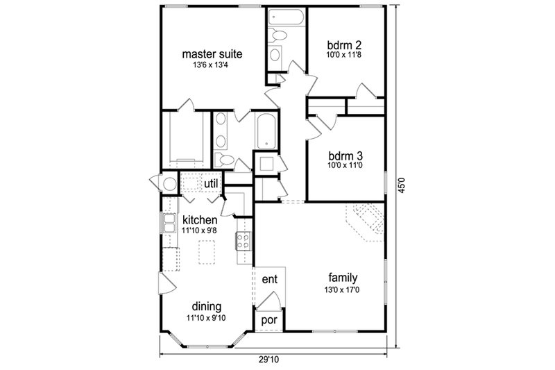 Home Plan - Floor Plan - Main Floor for Traditional House Plan #84-541 - 3 bed, 2 bath