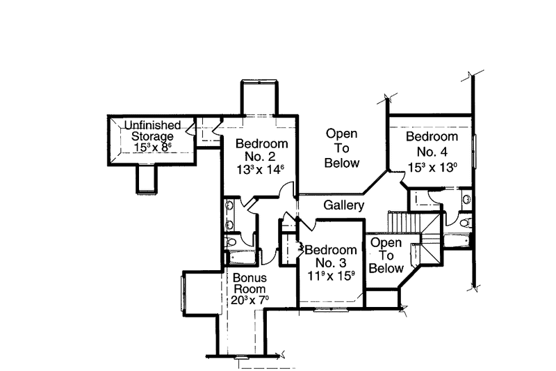 Home Plan - Floor Plan - Upper Floor 1 for Country House Plan #429-222 - 3 bed, 3.5 bath