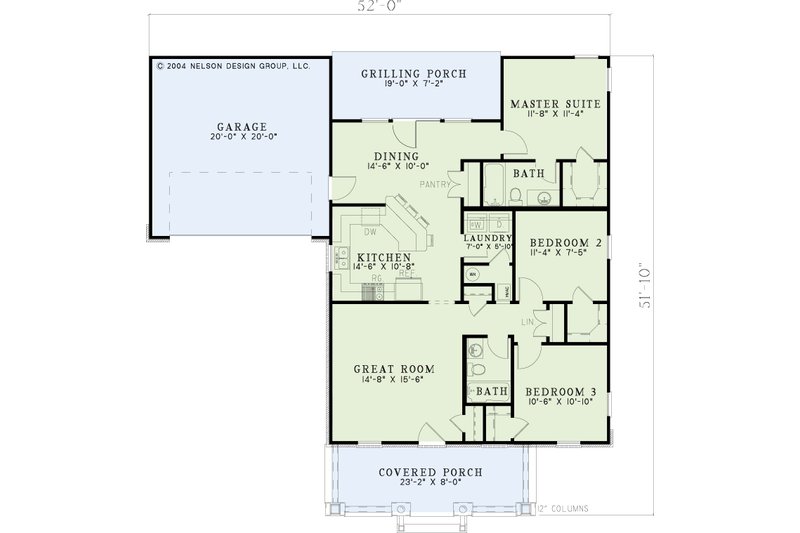 Home Plan - Floor Plan - Main Floor for Craftsman House Plan #17-2751 - 3 bed, 2 bath