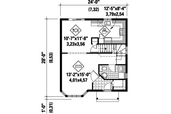 Floor Plan - Main Floor for Victorian House Plan #25-4723 - 3 bed, 1 bath