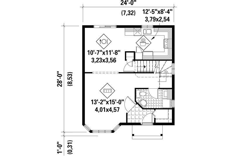 Architectural House Design - Floor Plan - Main Floor for Victorian House Plan #25-4723 - 3 bed, 1 bath