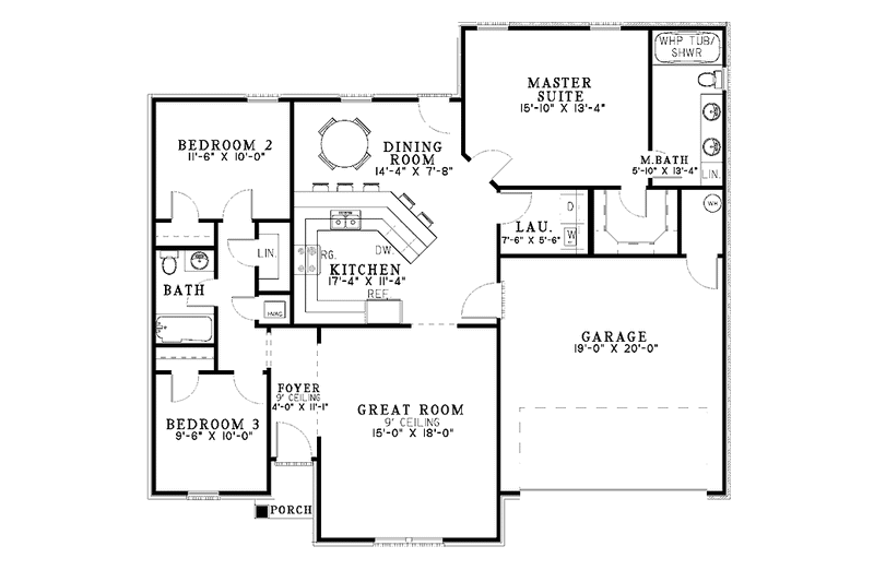 Home Plan - Floor Plan - Main Floor for Ranch House Plan #17-3008 - 3 bed, 2 bath