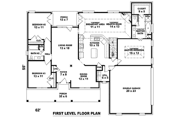 Floor Plan - Main Floor for Southern House Plan #81-1029 - 3 bed, 2 bath