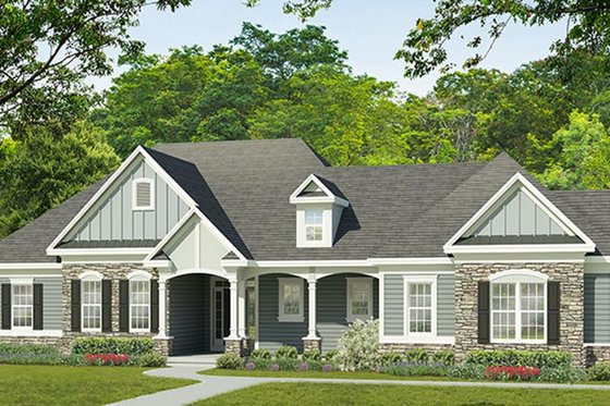 Exterior - Front Elevation 3 for Ranch House Plan #1010-195 - 3 bed, 2.5 bath