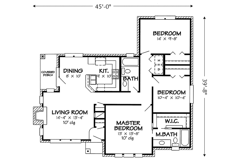 House Blueprint - Floor Plan - Main Floor for Country House Plan #968-1 - 3 bed, 2 bath