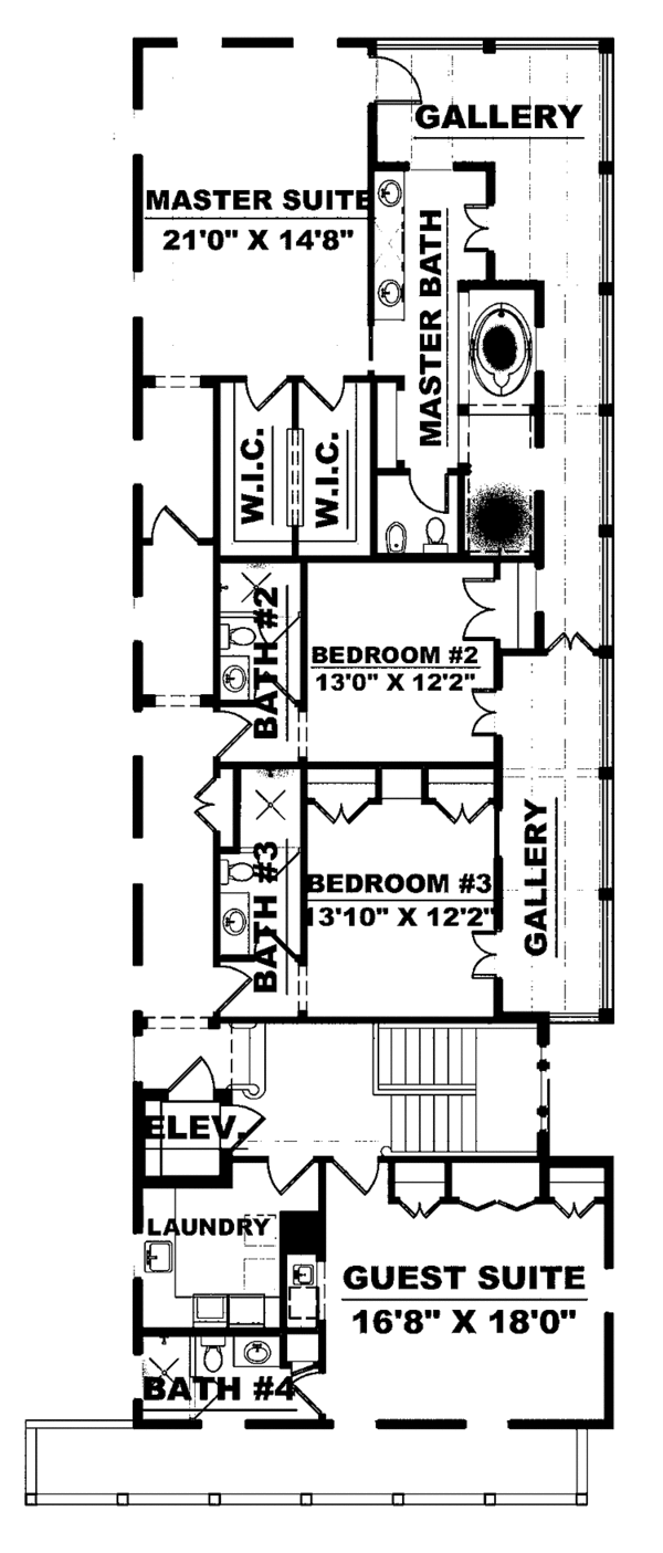Home Plan - Southern Floor Plan - Upper Floor Plan #1017-60