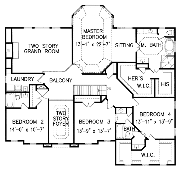 Architectural House Design - Classical Floor Plan - Upper Floor Plan #54-192