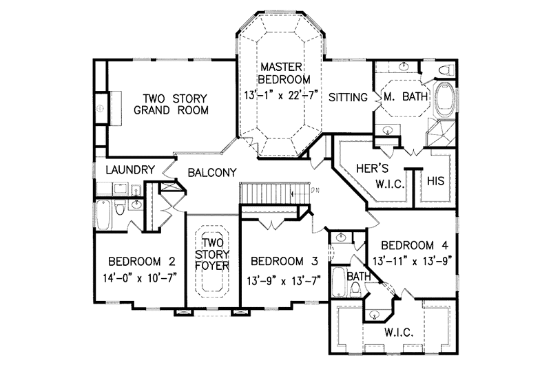 Home Plan - Floor Plan - Upper Floor for Classical House Plan #54-192 - 4 bed, 3.5 bath