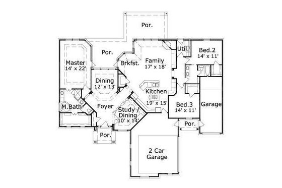 Floor Plan - Main Floor for European House Plan #411-668 - 3 bed, 2 bath