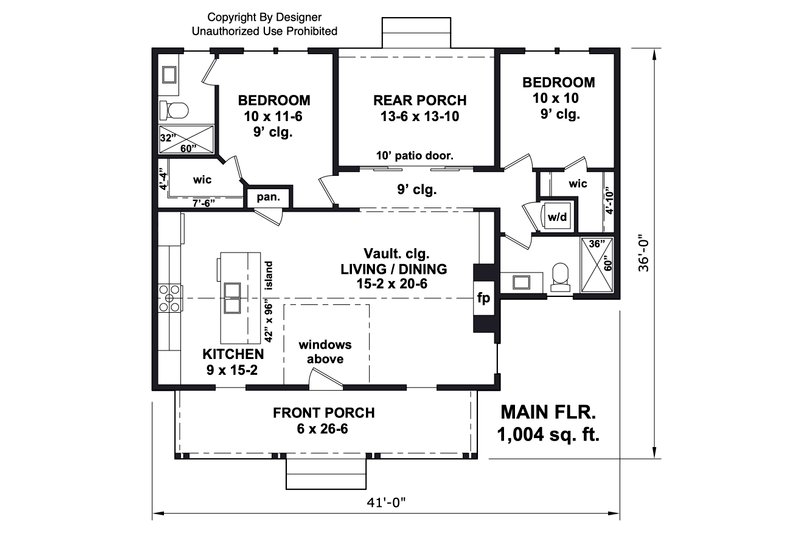 Dream House Plan - Floor Plan - Main Floor for Farmhouse House Plan #51-1446 - 2 bed, 2 bath