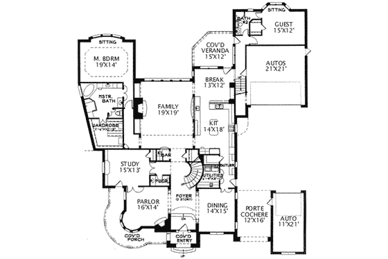 Floor Plan - Main Floor for European House Plan #141-150 - 5 bed, 4.5 bath