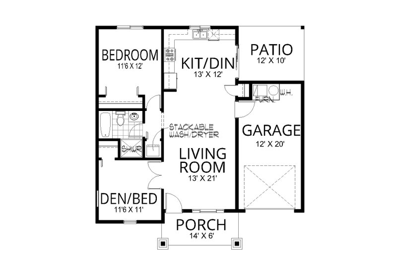 Dream House Plan - Floor Plan - Main Floor for Craftsman House Plan #112-301 - 2 bed, 1 bath
