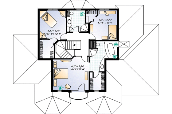 Floor Plan - Upper Floor for European House Plan #23-276 - 3 bed, 2.5 bath