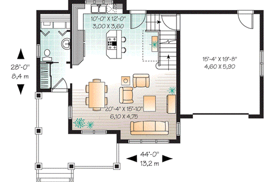 Floor Plan - Main Floor for Southern House Plan #23-625 - 3 bed, 1.5 bath