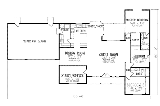 Floor Plan - Main Floor for Ranch House Plan #1-416 - 4 bed, 2 bath