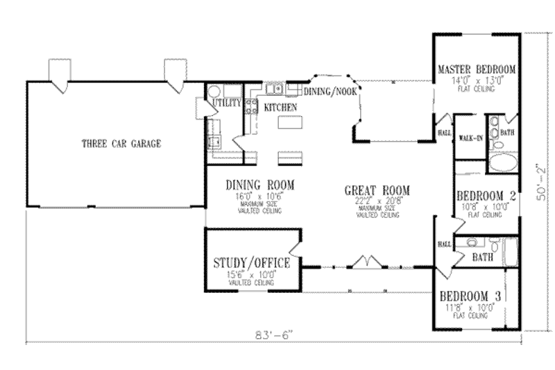 Home Plan - Floor Plan - Main Floor for Ranch House Plan #1-416 - 4 bed, 2 bath