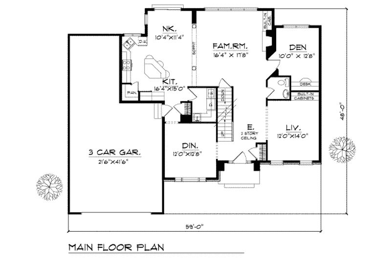 Dream House Plan - Floor Plan - Main Floor for European House Plan #70-444 - 4 bed, 2.5 bath