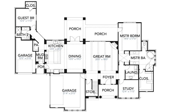 Floor Plan - Main Floor for Mediterranean House Plan #80-221 - 5 bed, 4 bath
