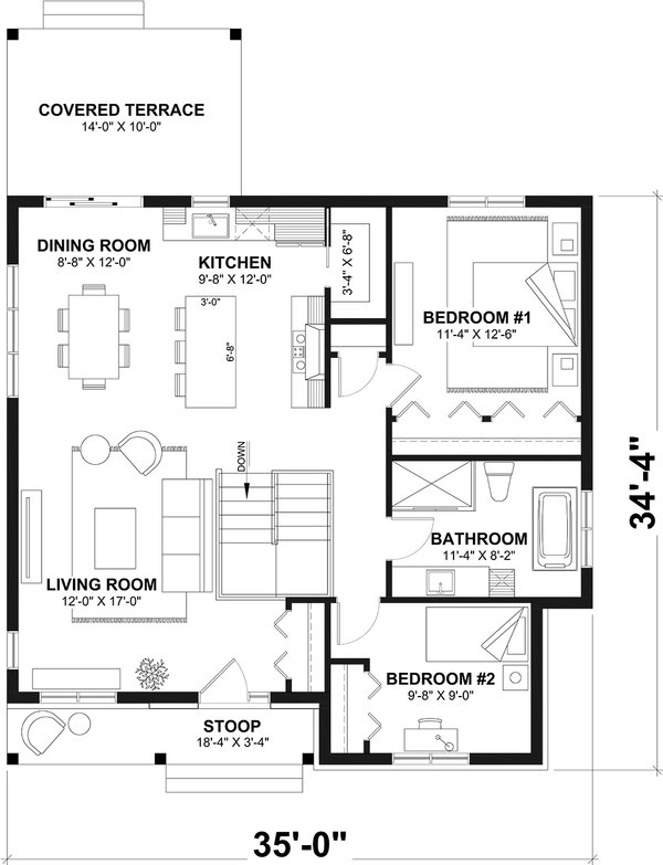 House Blueprint - Floor Plan - Main Floor for Farmhouse House Plan #23-2900 - 3 bed, 2 bath