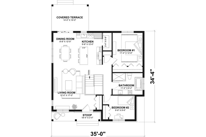 House Blueprint - Floor Plan - Main Floor for Farmhouse House Plan #23-2900 - 3 bed, 2 bath
