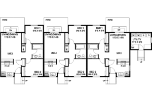 Floor Plan - Main Floor for Ranch House Plan #60-500 - 2 bed, 1 bath