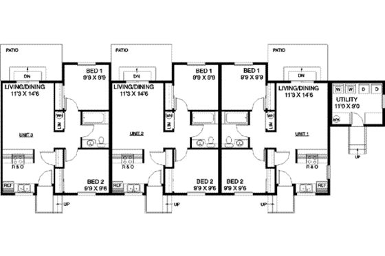 Floor Plan - Main Floor for Ranch House Plan #60-500 - 2 bed, 1 bath