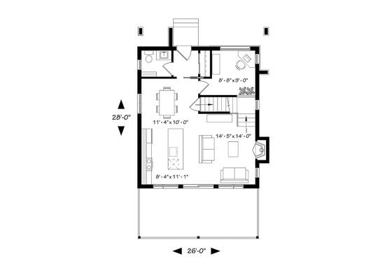 Floor Plan - Main Floor for Contemporary House Plan #23-2660 - 2 bed, 1 bath