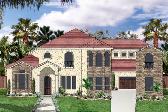 Exterior - Front Elevation for European House Plan #84-427 - 5 bed, 4.5 bath