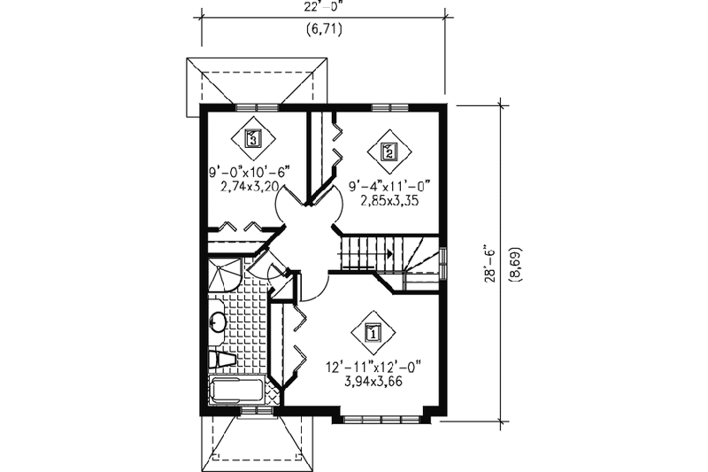 Dream House Plan - Floor Plan - Upper Floor for European House Plan #25-4010 - 3 bed, 1.5 bath