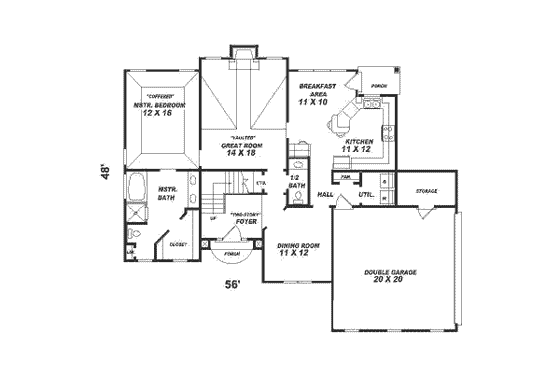 Floor Plan - Main Floor for European House Plan #81-201 - 3 bed, 2.5 bath