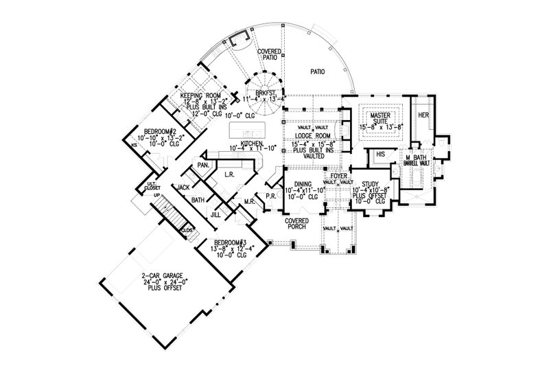 Architectural House Design - Floor Plan - Main Floor for Ranch House Plan #54-487 - 3 bed, 2.5 bath