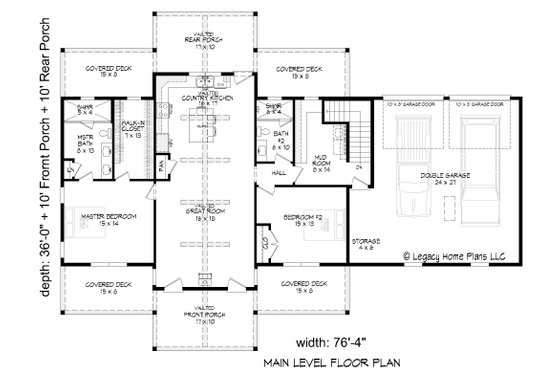 Floor Plan - Main Floor for Southern House Plan #932-945 - 2 bed, 2 bath