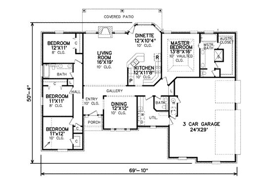 Floor Plan - Main Floor for Traditional House Plan #65-316 - 4 bed, 2.5 bath