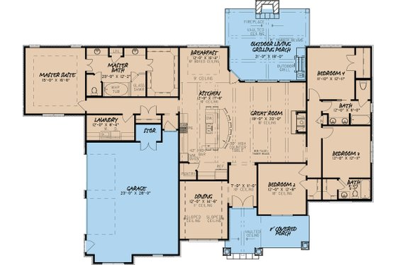 Floor Plan - Main Floor for European House Plan #923-19 - 4 bed, 3 bath