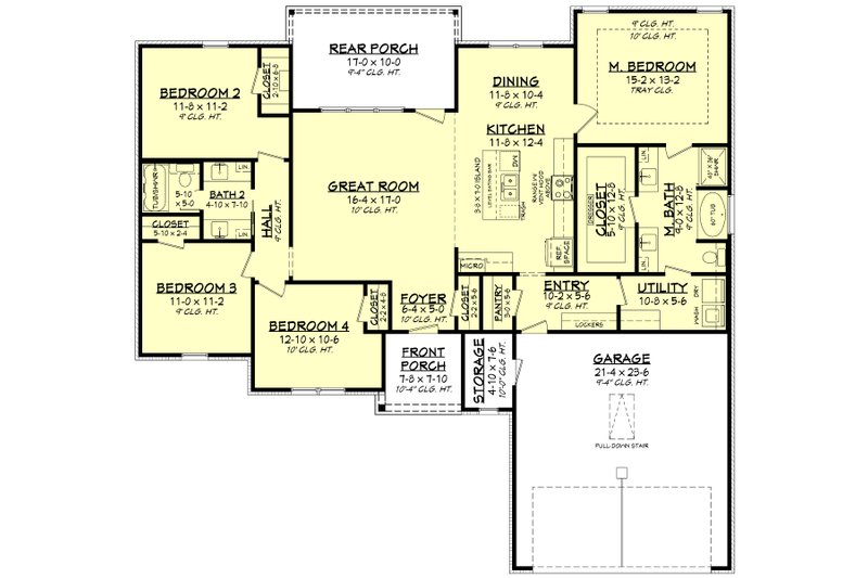 Architectural House Design - Floor Plan - Main Floor for Ranch House Plan #430-283 - 4 bed, 2 bath