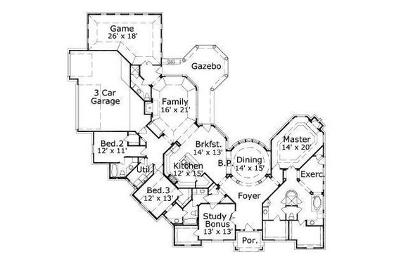 Floor Plan - Main Floor for European House Plan #411-413 - 4 bed, 4 bath