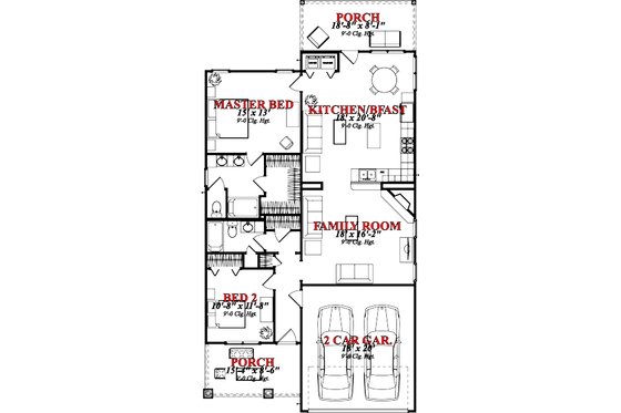 Floor Plan - Main Floor for Bungalow House Plan #63-250 - 2 bed, 2 bath