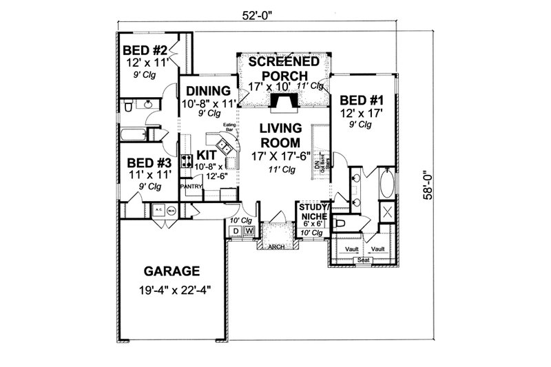 Dream House Plan - Floor Plan - Main Floor for Traditional House Plan #513-2047 - 3 bed, 2 bath