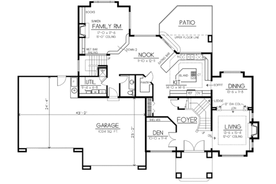 Floor Plan - Main Floor for Mediterranean House Plan #100-433 - 4 bed, 2.5 bath