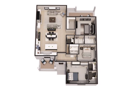 Floor Plan - Main Floor 1 for Craftsman House Plan #51-1388 - 3 bed, 2.5 bath