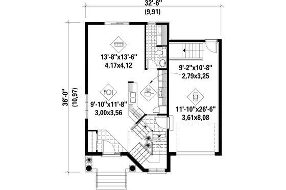 Floor Plan - Main Floor for European House Plan #25-4845 - 2 bed, 1 bath