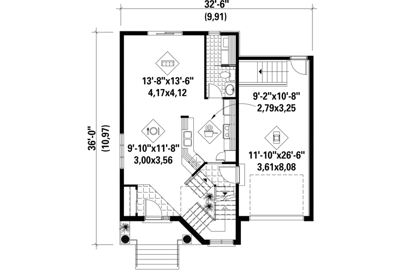 House Plan Design - Floor Plan - Main Floor for European House Plan #25-4845 - 2 bed, 1 bath
