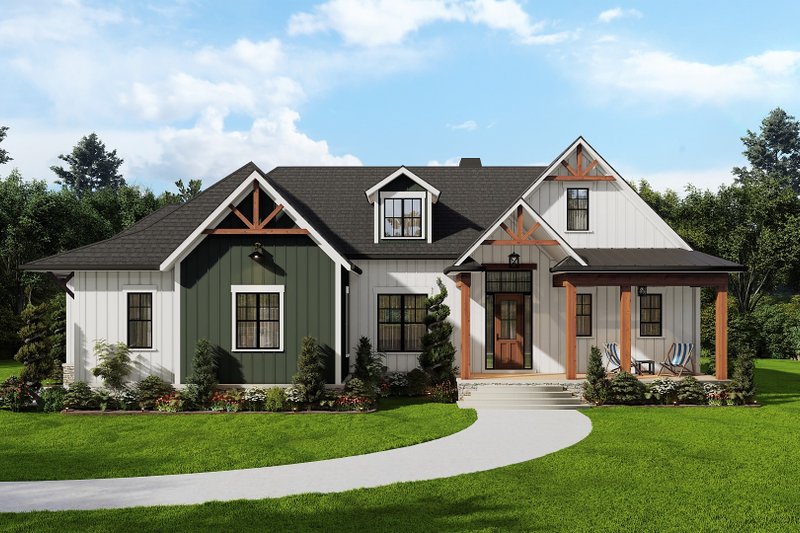 House Design - Exterior - Front Elevation 4 for Ranch House Plan #54-565 - 3 bed, 2.5 bath