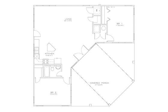 Floor Plan - Main Floor for Southern House Plan #8-240 - 2 bed, 1 bath