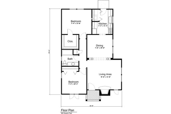 Main Level Floor Plan - 980 square foot Cottage